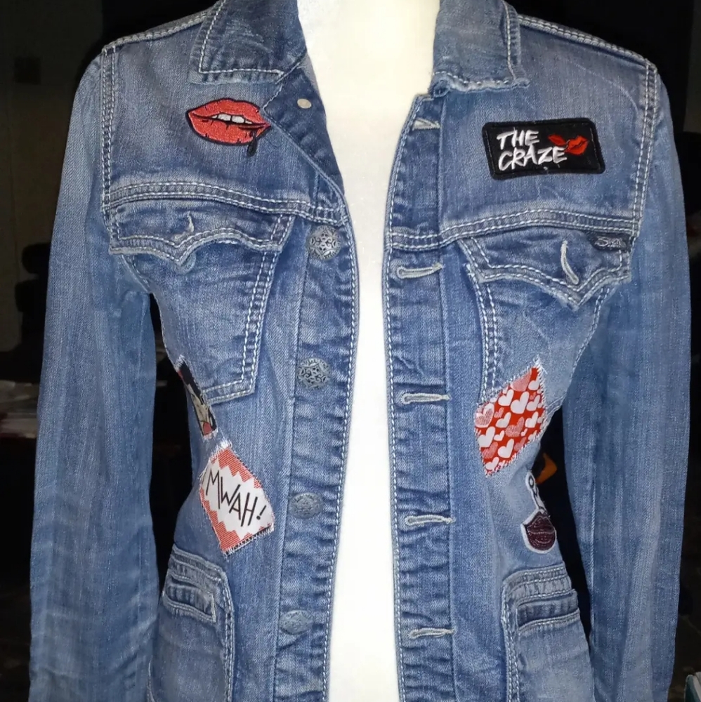 Jean Jacket- Upcycled comic themed - S. Upcycled one of a kind/custom jean jack